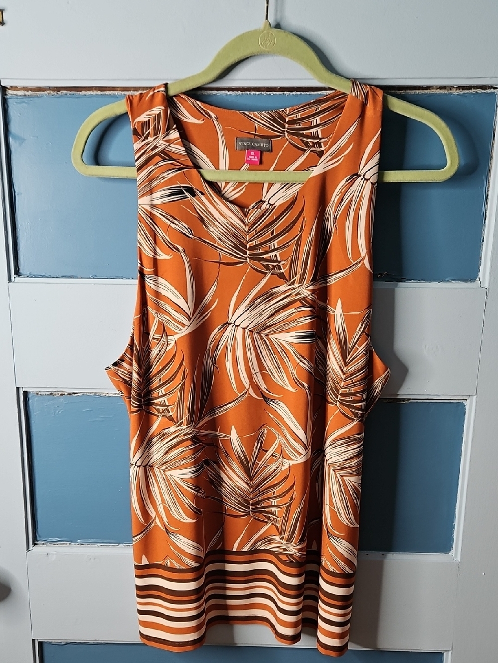 Vince Camuto Women's Orange Palm-Print Sleeveless Tank XL